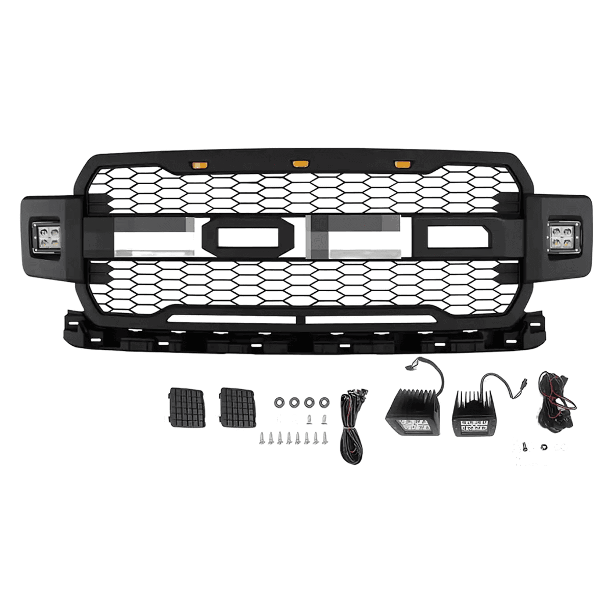 Ford F-150 Front Grille (2018–2020) – Matte Black Upper Bumper Grill w Lights