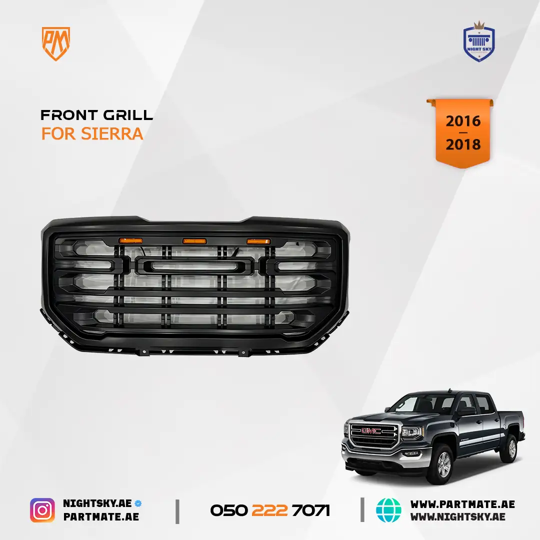 GMC Sierra 1500 Matte Black Front Grille ABS 2016-2018