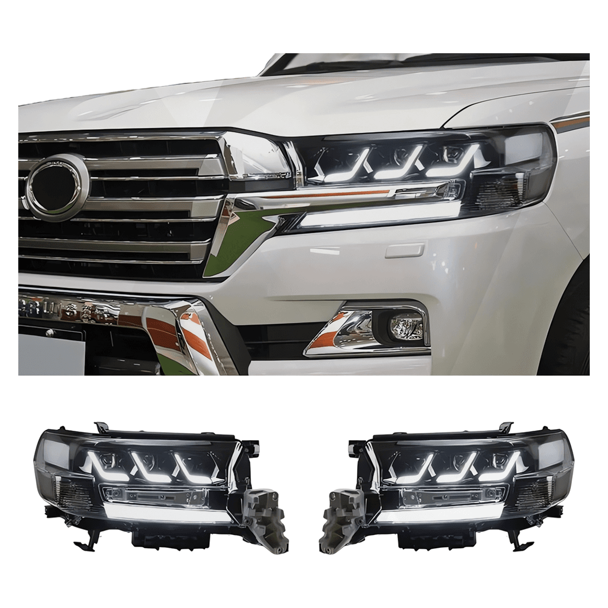3-Lens LED Headlights for Toyota Land Cruiser LC200 2016-2021