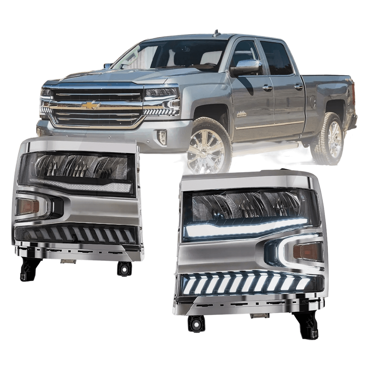 VLAND Chrome LED Headlights for Chevrolet Silverado 1500 2016-2018