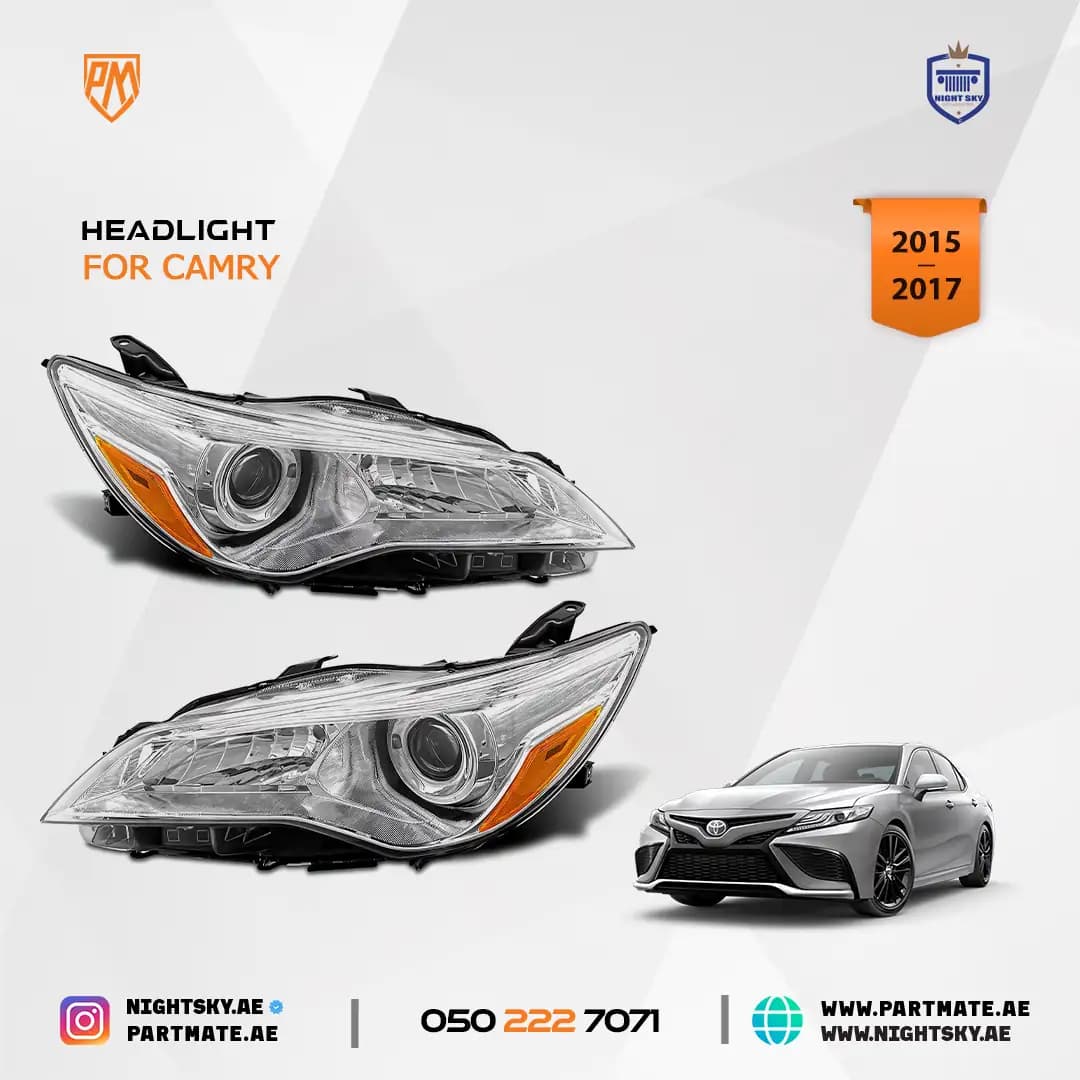 Toyota Camry Headlight Assembly Pair 2015-2017 Chrome Housing
