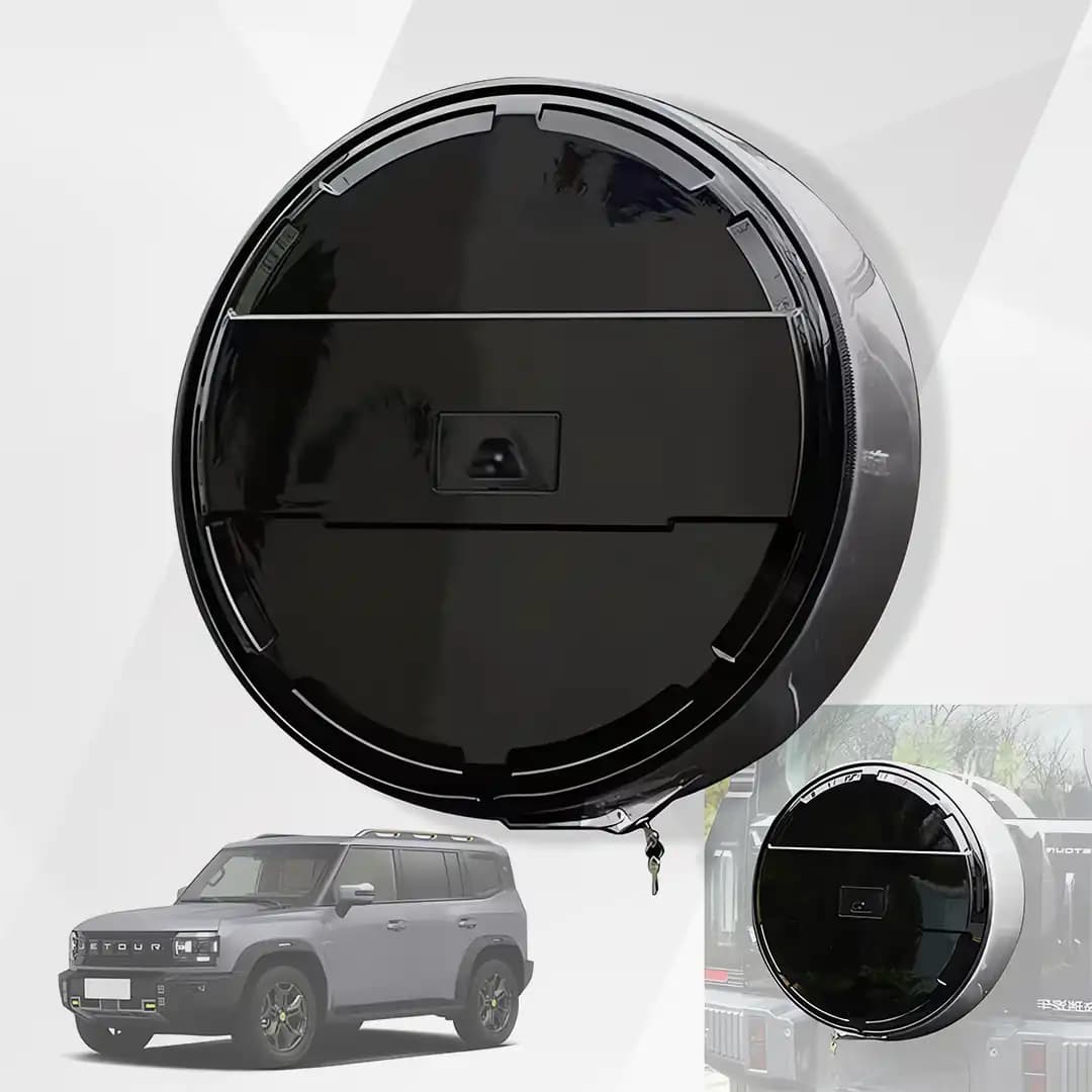 Spare Tire Cover for Jetour T2 (2024) – ABS & Stainless Steel Black Wheel Cover