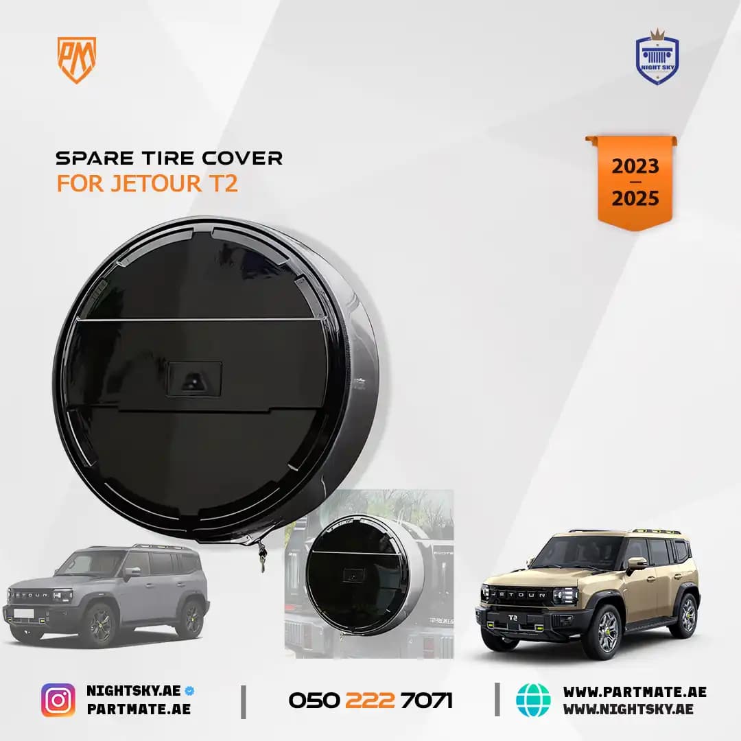 Spare Tire Cover for Jetour T2 (2024) – ABS & Stainless Steel Black Wheel Cover