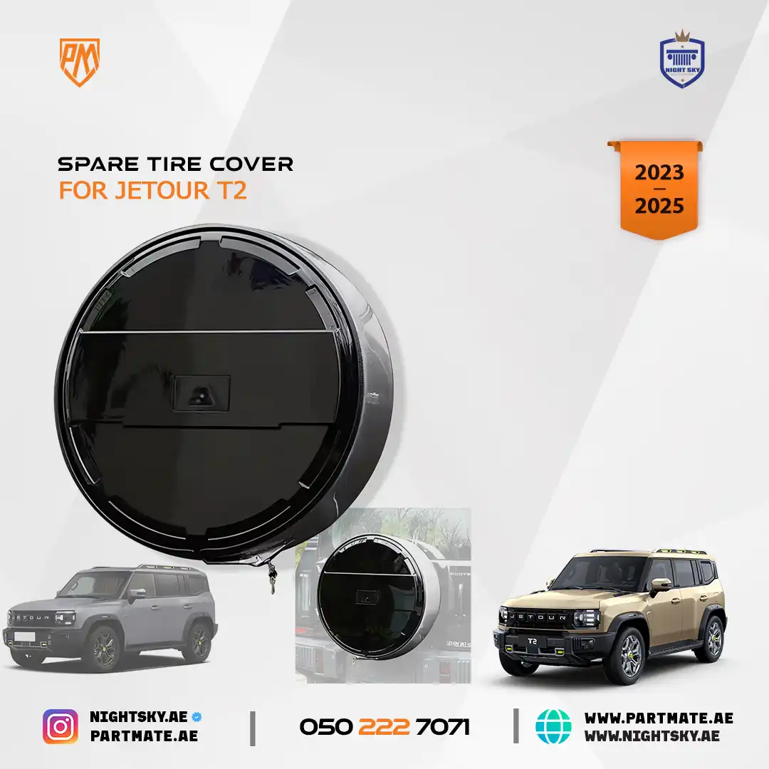 Spare Tire Cover for Jetour T2 (2024) – ABS & Stainless Steel Black Wheel Cover