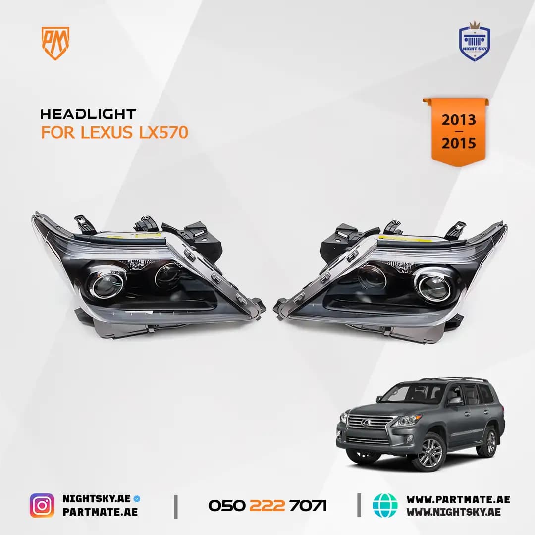 Lexus LX570 OEM Headlight Assembly Pair Black with LED DRL 2013-2015