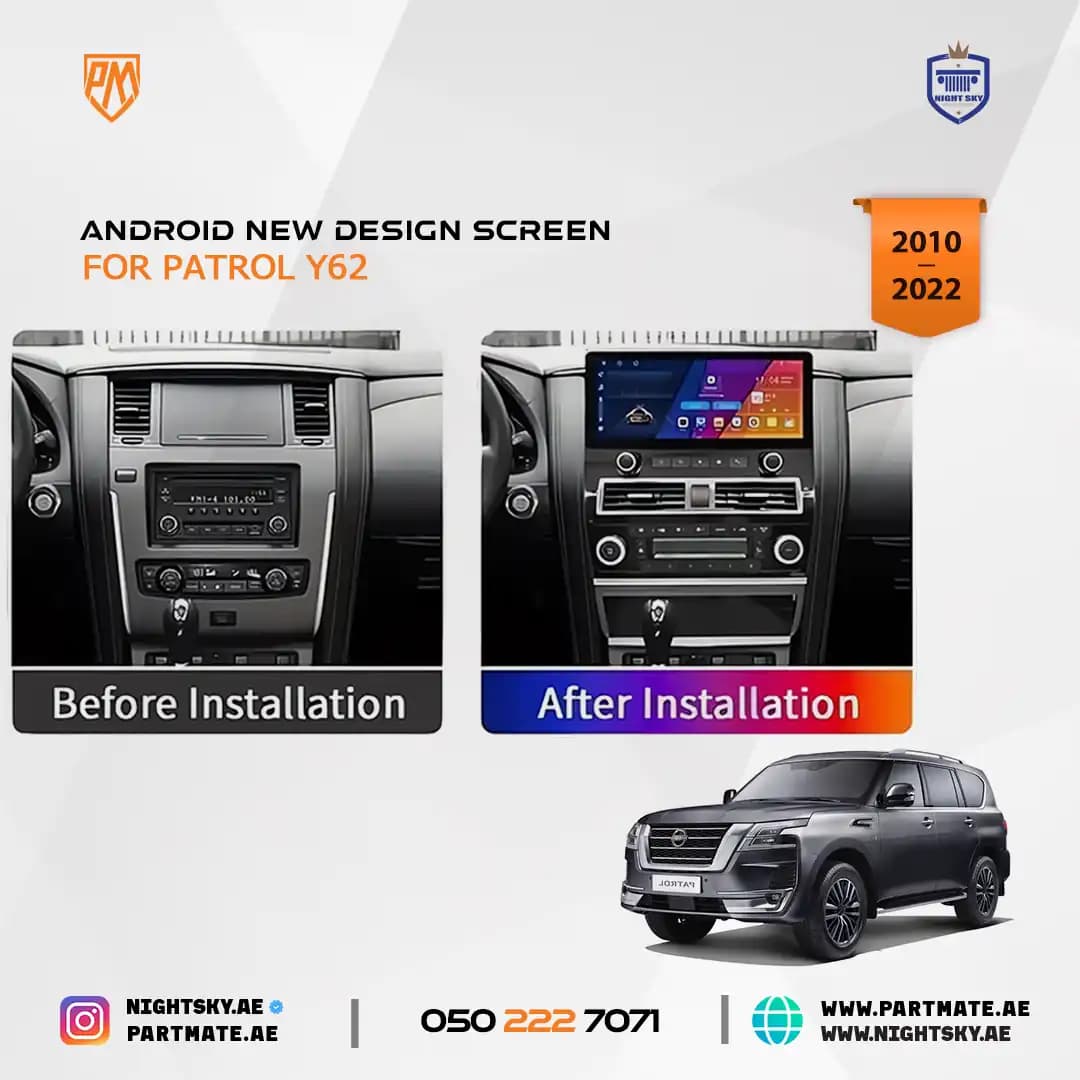 Android Car Stereo for Nissan Patrol Y62 (2010–2022) – 12.3" IPS Touch Screen w/ CarPlay, GPS & AHD Camera