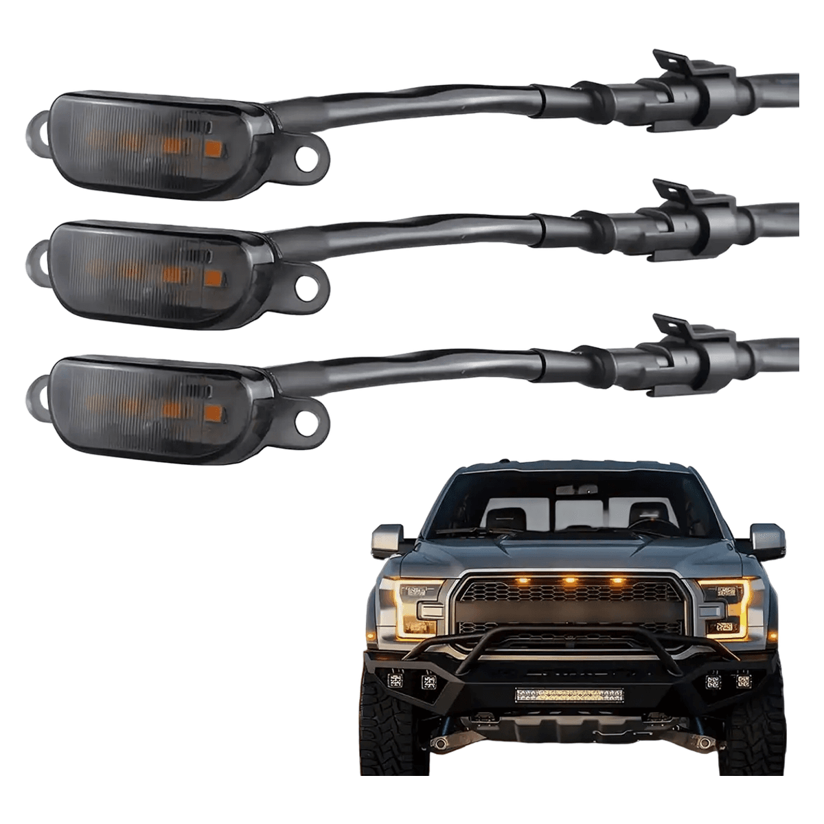 Front Grille LED Light Kit with Amber LED Running Lights and Smoked Lenses Kit