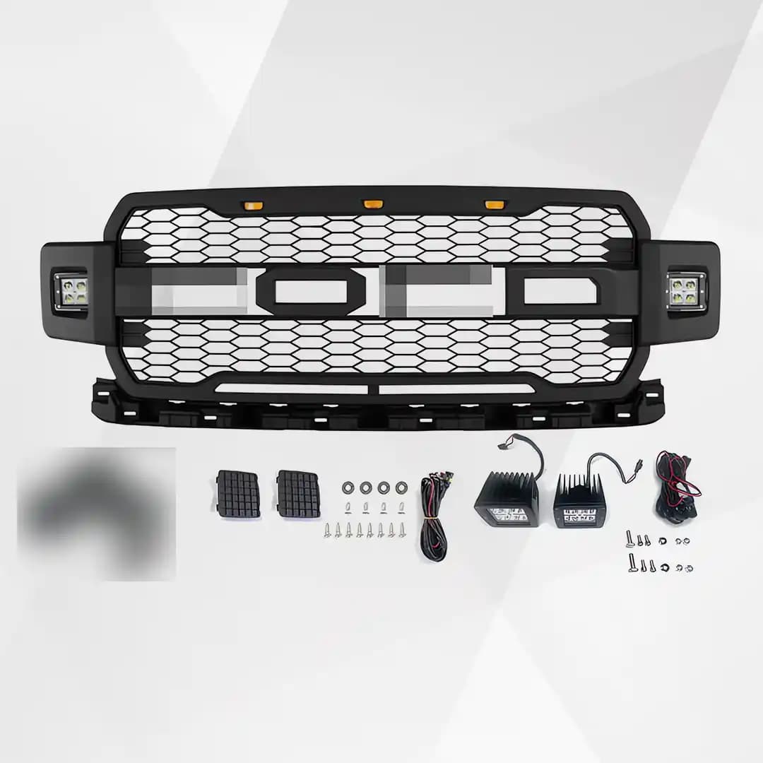 Ford F-150 Front Grille (2018–2020) – Matte Black Upper Bumper Grill w Lights