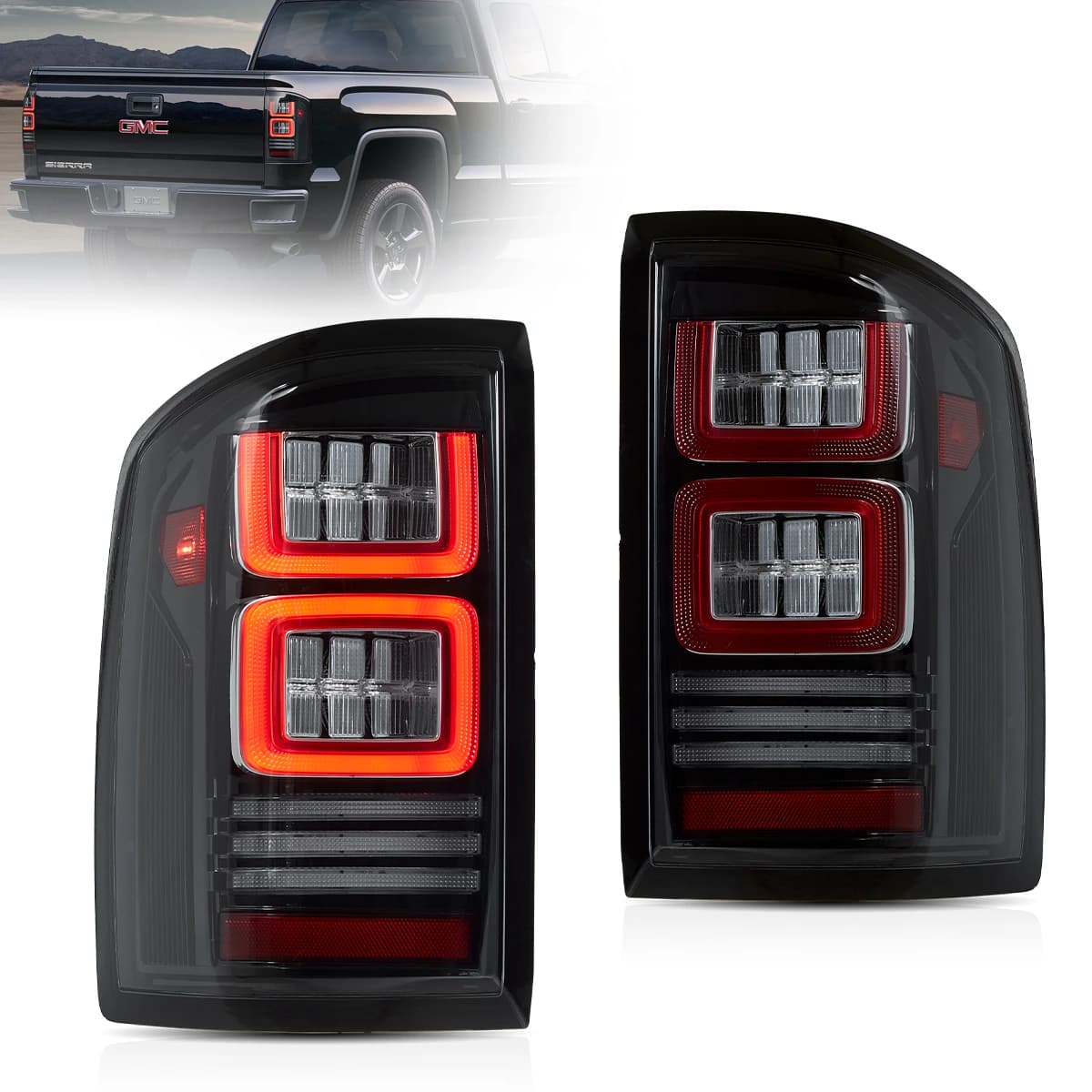 VLAND II Full LED Tail Lights for GMC Sierra 1500/2500/3500 (2014–2018) – Clear with Dynamic Welcome Lighting