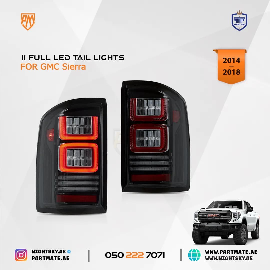 VLAND II Full LED Tail Lights for GMC Sierra 1500/2500/3500 (2014–2018) – Clear with Dynamic Welcome Lighting
