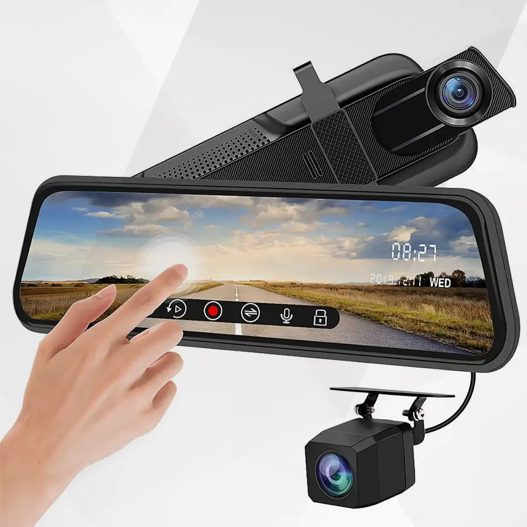 Backup Camera Mirror Dash Cam Dual Lens Front Rear Dash Camera 1080P Full Touch Screen Video Streaming Mirror Loop Recording, Parking Monitor, Night Vision, Waterproof Rear Camera