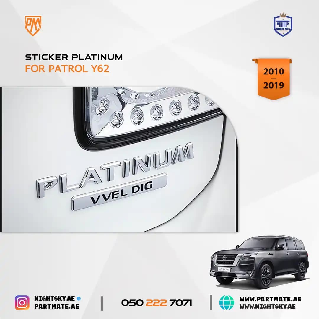 Emblem Sticker V8 Platinum+ for Nissan Patrol & Armada Y62/Y61 – Side & Rear Badge