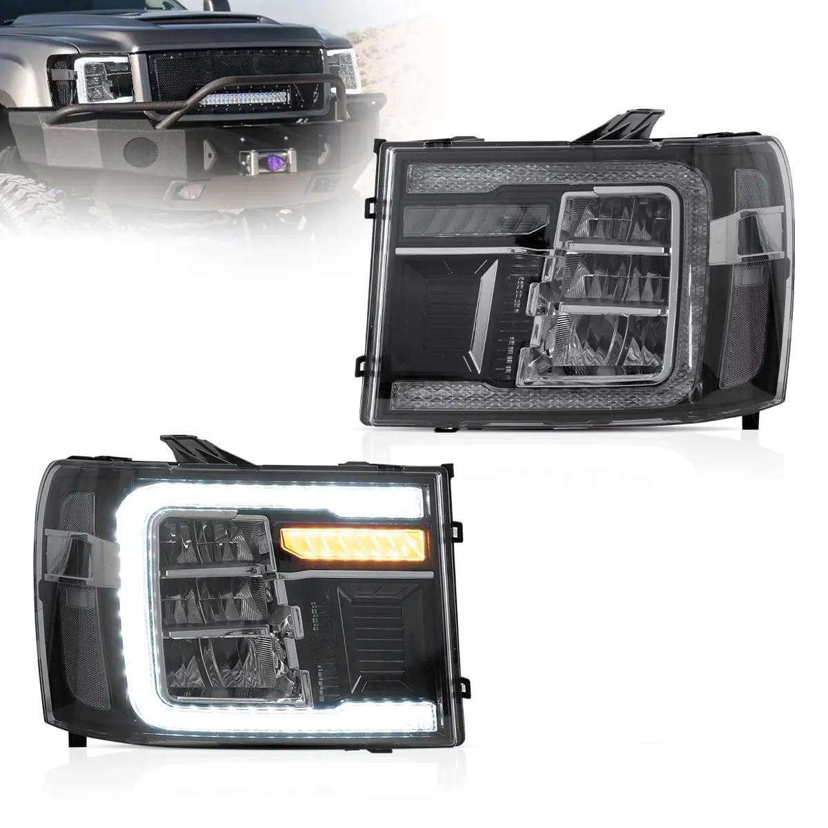 VLAND LED Reflection Bowl Headlights – Chrome for GMC Sierra 1500/2500HD/3500HD (2nd Gen, 2007–2013)