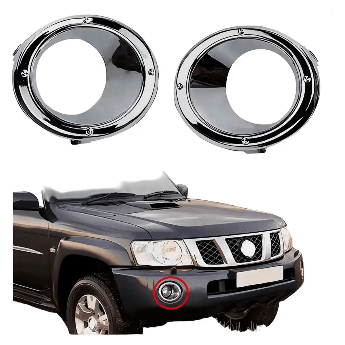 Nissan Patrol Y61 Front Fog Light Chrome Trim Cover Set 2005-2009