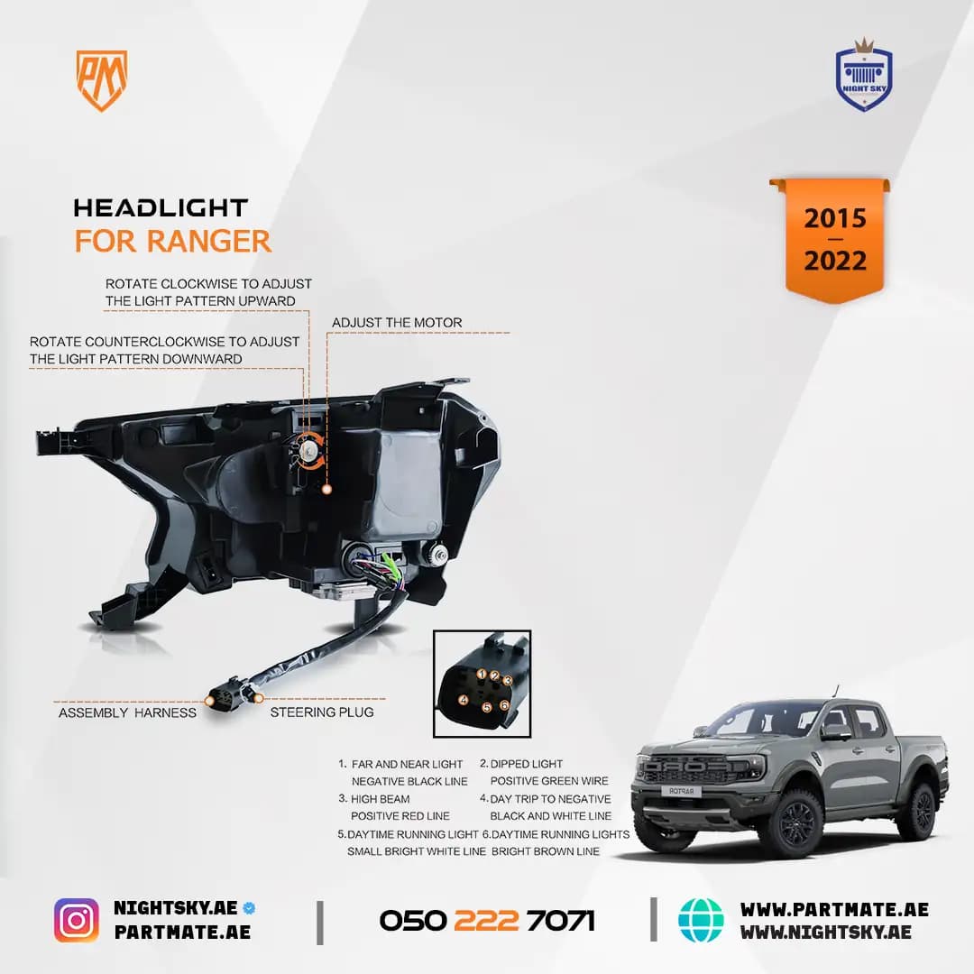 Ford Ranger T6 2016-2021 LED Headlights Amber Reflector Pair