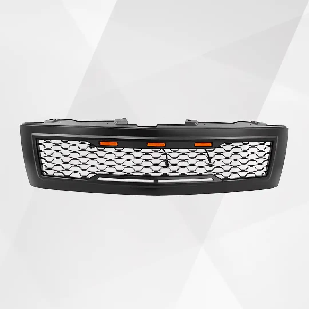 Chevrolet Silverado 1500 Front Grille (2007–2013) – Matte Black Mesh w Amber Signal Light