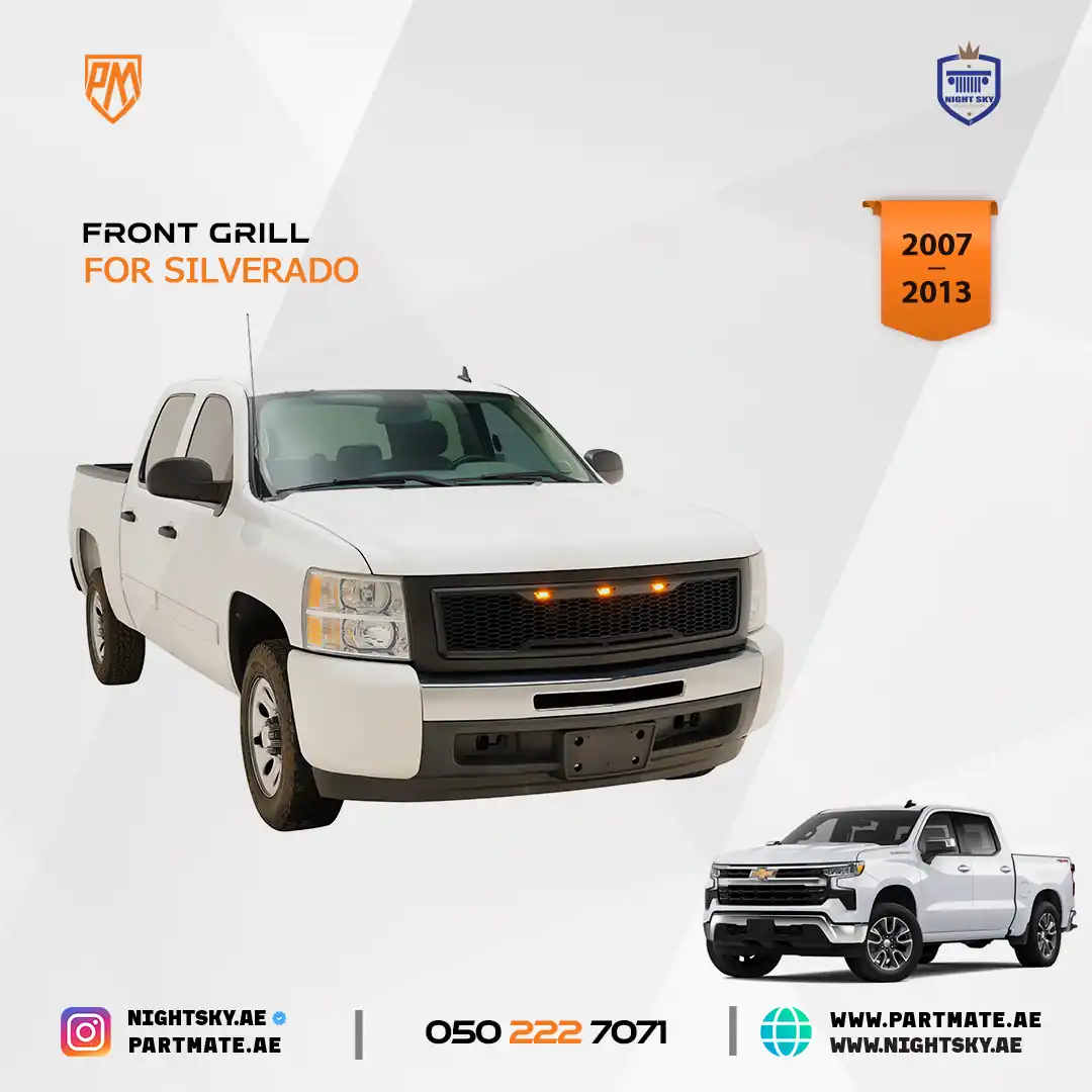 Chevrolet Silverado 1500 Front Grille (2007–2013) – Matte Black Mesh w Amber Signal Light