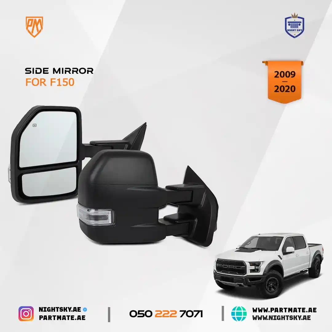 Ford F-150 Tow Mirrors (2015–2020) – Power Heated w Turn Signal & Temp Sensor Pair