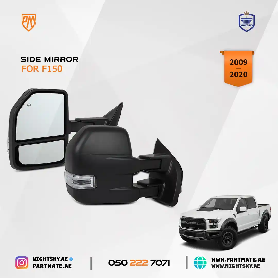 Ford F-150 Tow Mirrors (2015–2020) – Power Heated w Turn Signal & Temp Sensor Pair