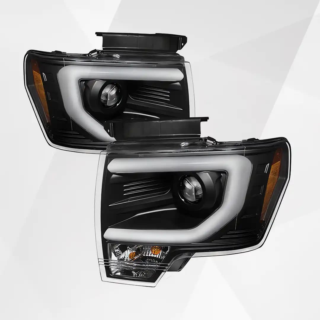 Ford F150 2009–2014 Projector Headlights – Halogen Model, Light Bar DRL, Black