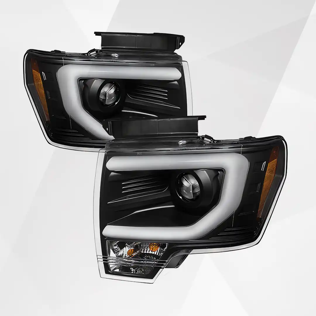 Ford F150 2009–2014 Projector Headlights – Halogen Model, Light Bar DRL, Black