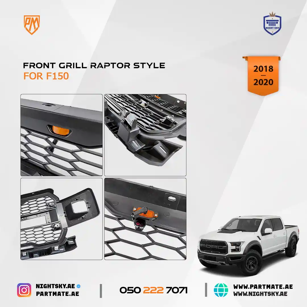 Ford F-150 Front Grille (2018–2020) – Matte Black Upper Bumper Grill w Lights