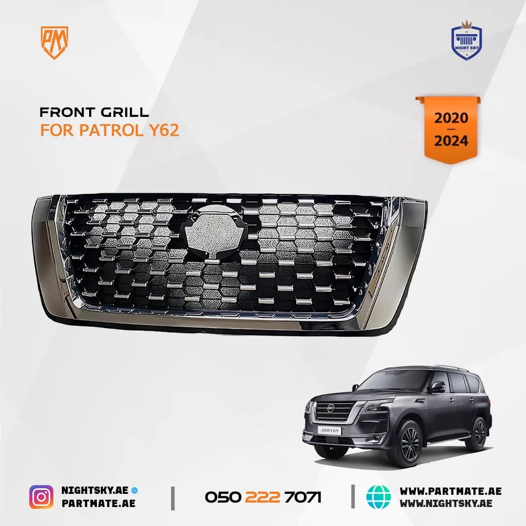 Front Grille Cover for Nissan Patrol Y62 (2020–2024) – Upper Bumper Radiator Grill