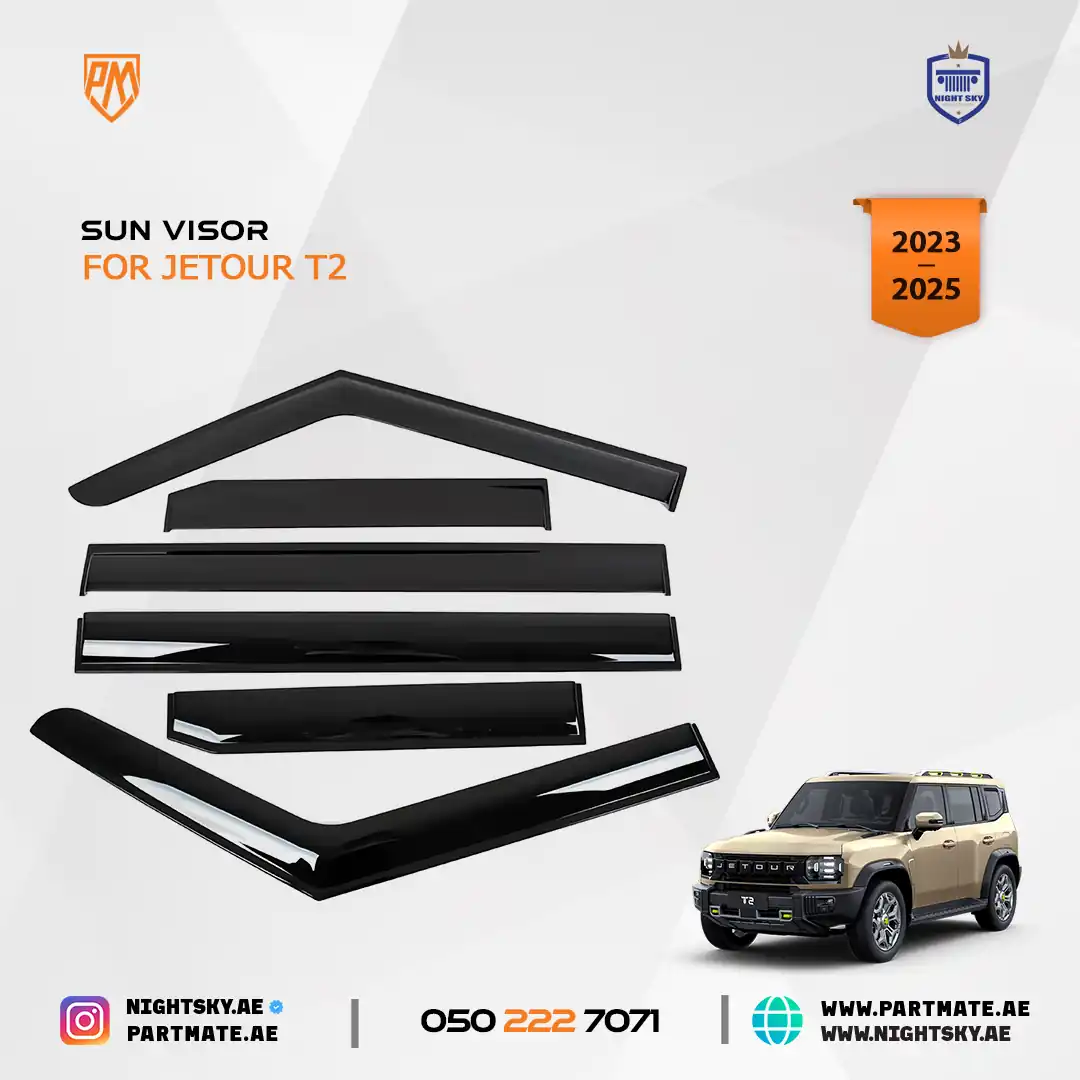 Jetour T2 Window Visors & Rain Guards (2023–2025) – 6PCS Durable Out-Channel Deflectors