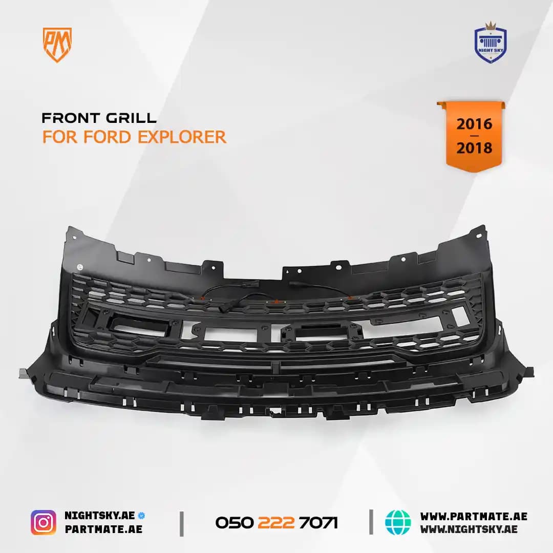 Ford Explorer Front Grille (2016–2017) – Raptor Style Matte Black Grill w Lights