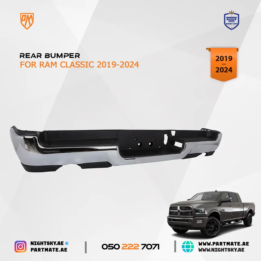 RAM 1500 2019-2024 Chrome Steel Rear Bumper Dual Exhaust