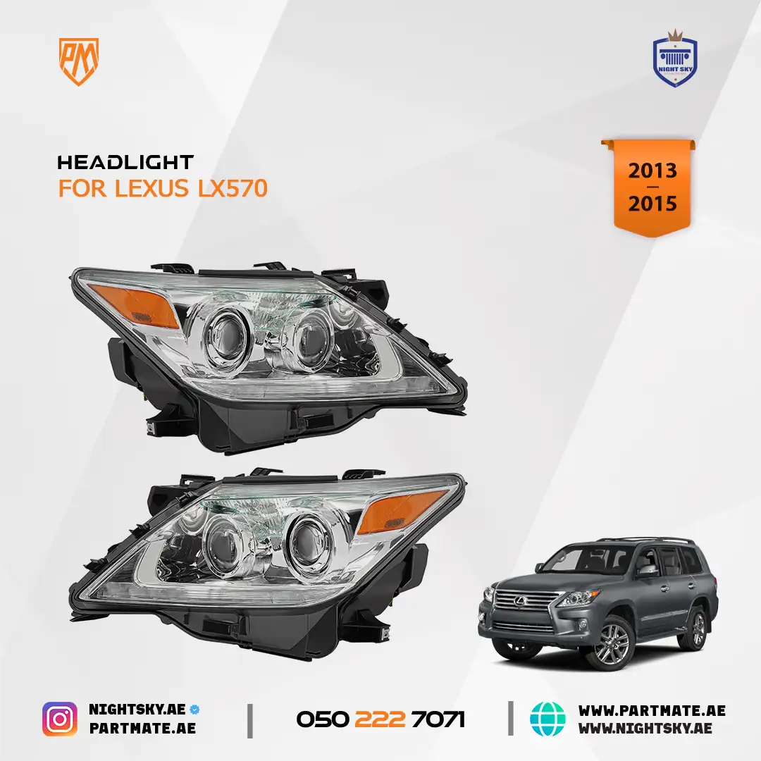 Lexus LX570 OEM Chrome Headlight Assembly Pair with LED DRL 2013-2015