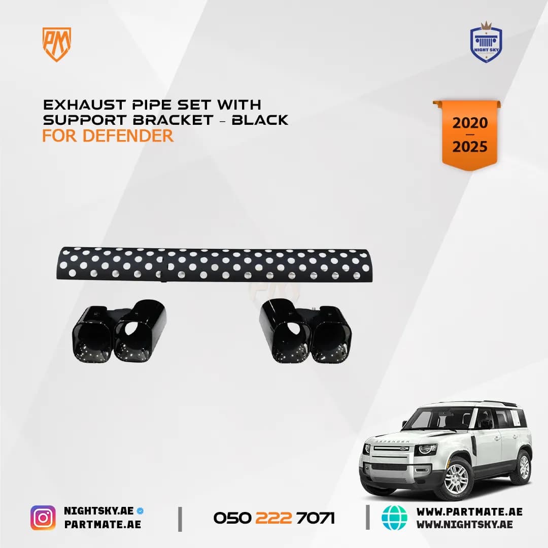 Land Rover Defender Exhaust Pipe Set with Support Bracket – Black (2020–2025)