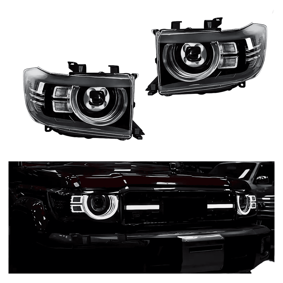Toyota Land Cruiser Pickup Defender Style Headlights 2007-2023