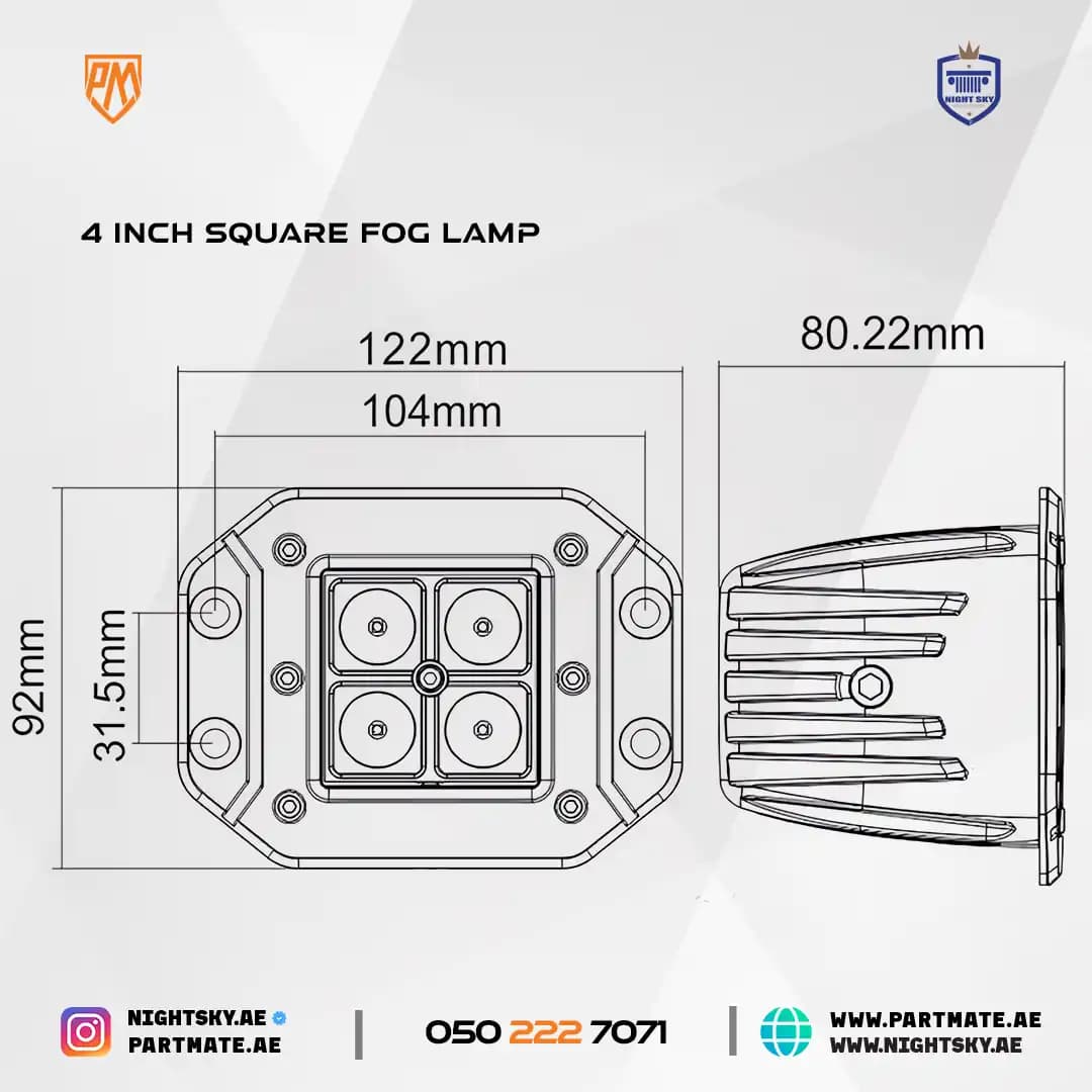 4-Inch Square LED Fog Lamp – Universal Heavy-Duty Off-Road Light