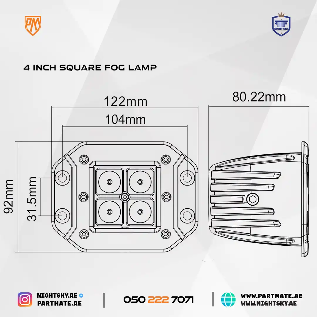 4-Inch Square LED Fog Lamp – Universal Heavy-Duty Off-Road Light