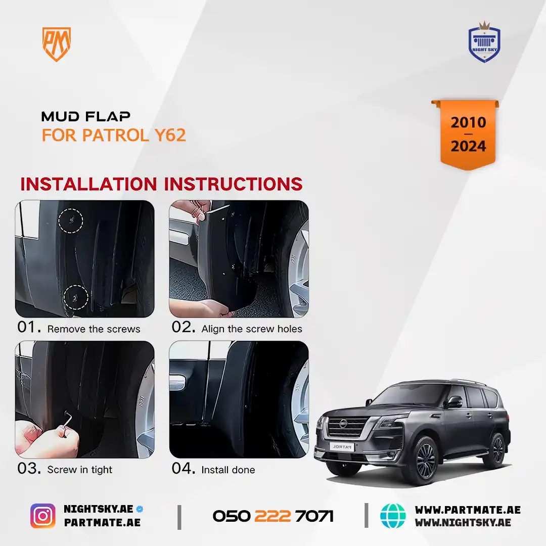 Nissan Patrol Y62 2012-2024 Molded Mud Flaps – Front & Rear 4-Piece Splash Guard Kit