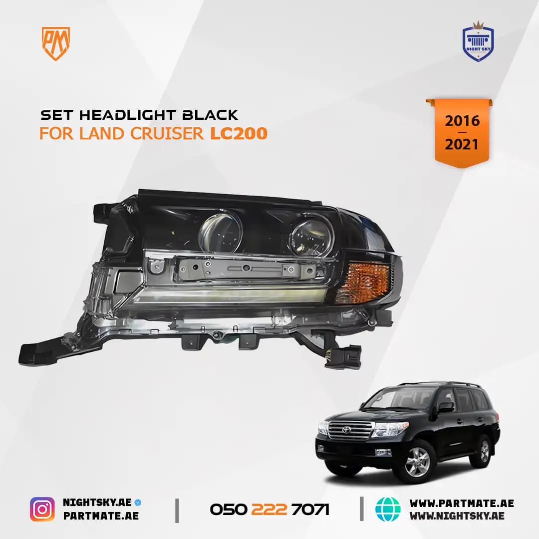 Toyota Land Cruiser FJ200 2016-2021 Dual Lens Black Headlights