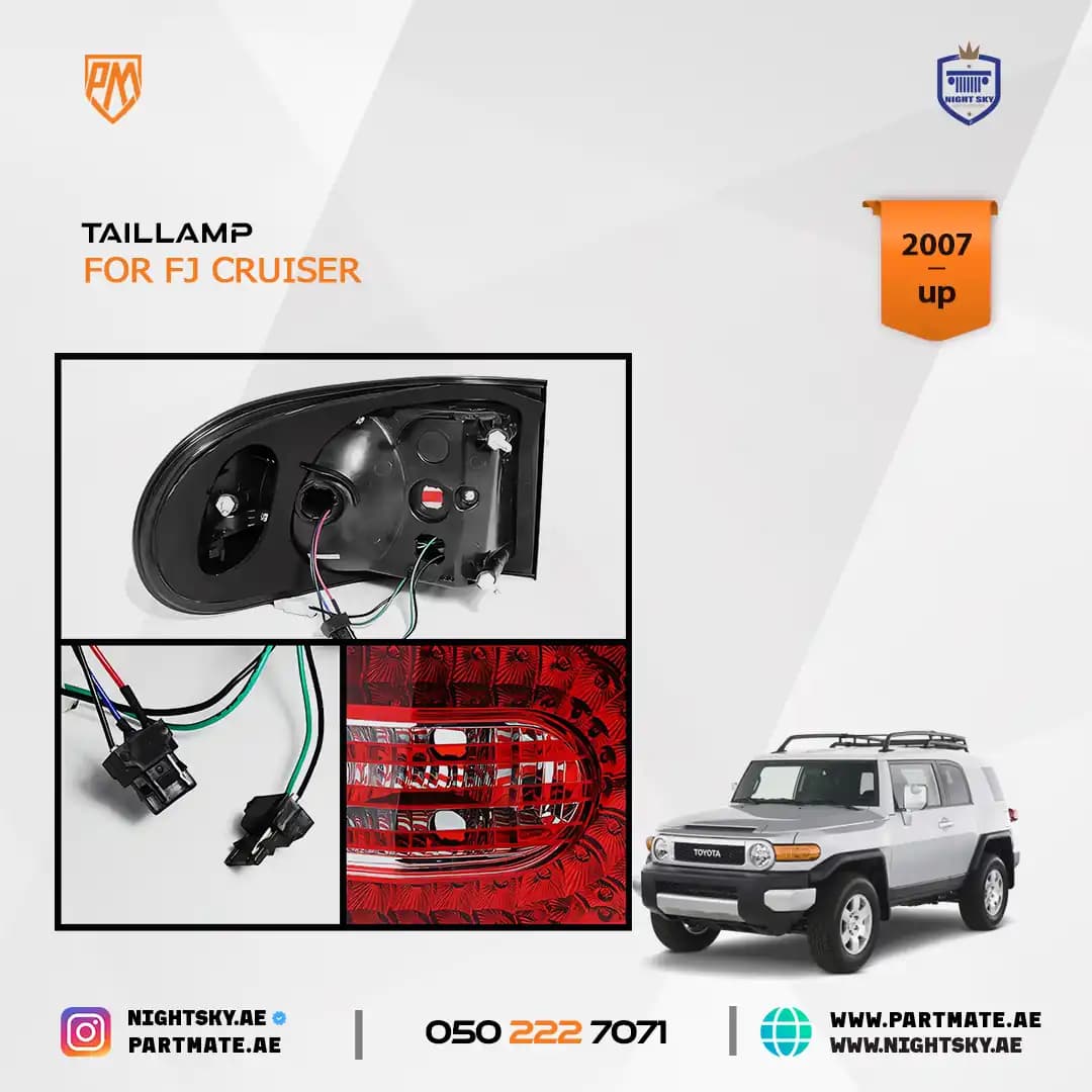 Toyota FJ Cruiser LED Tail Lights (2007–2023) – Chrome Housing with Red Lens / Chrome Lens Options