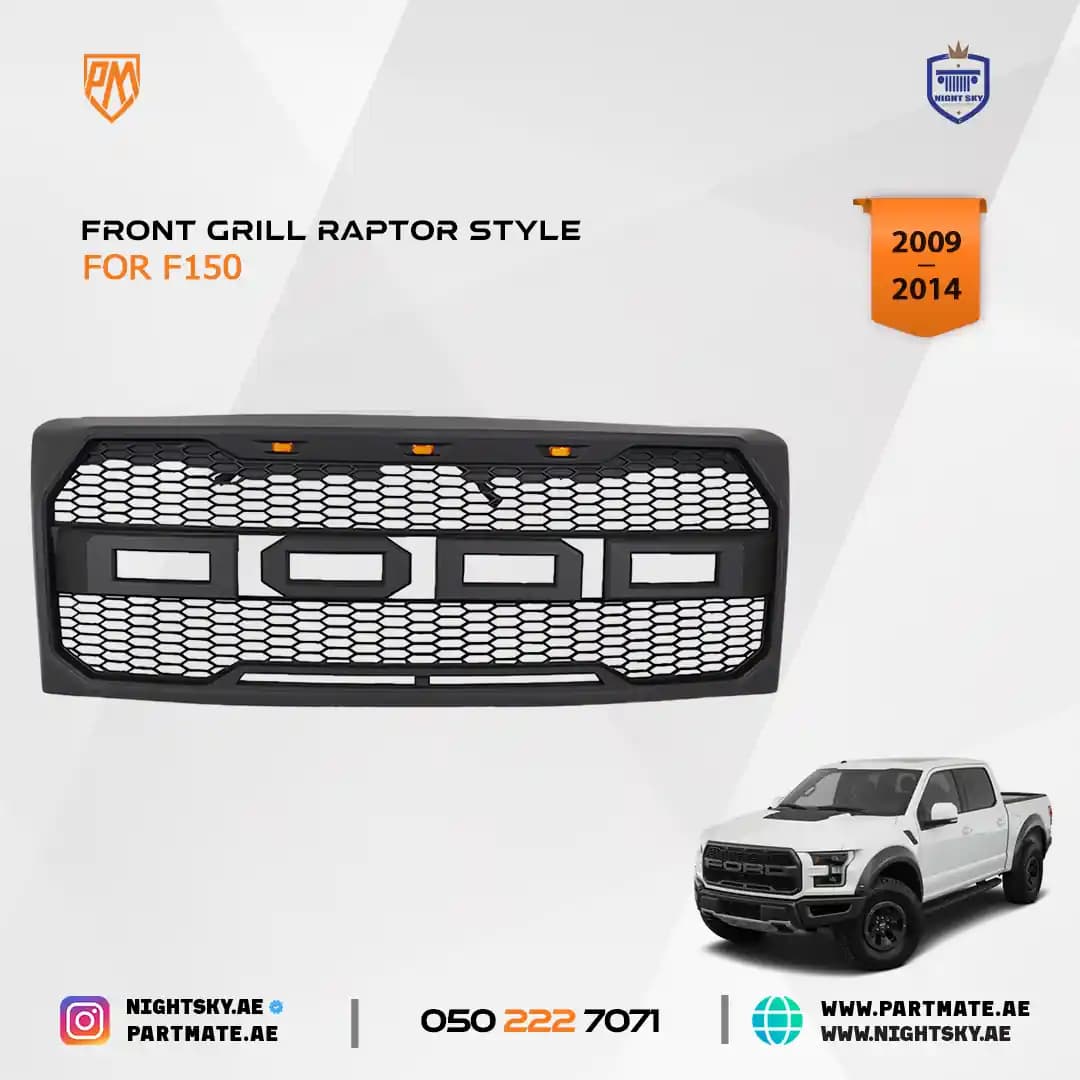 Ford F-150 Front Grille (2009–2014) – Matte Black Upper Bumper Grill w Lights