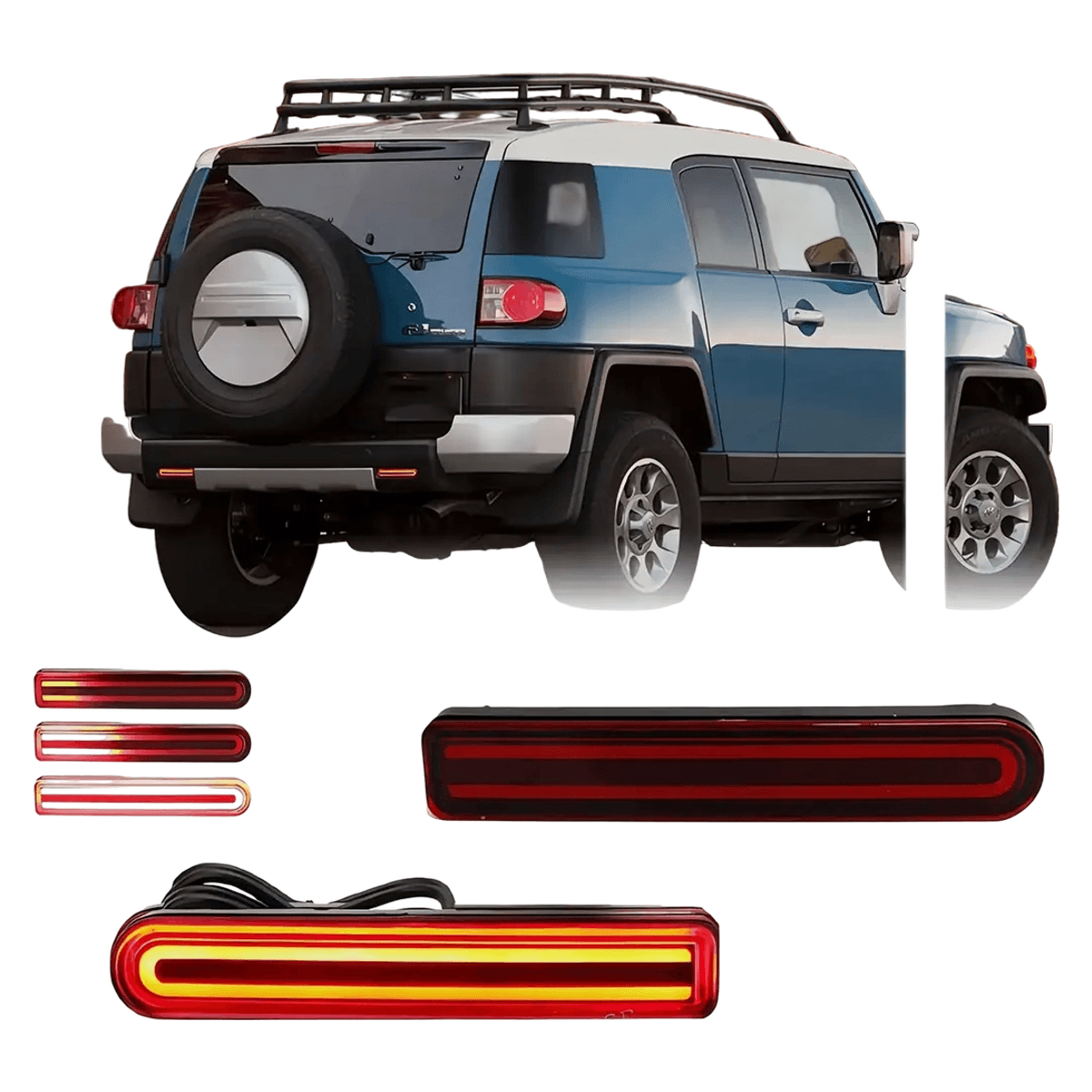 2 PCS Red Lens LED Rear Fog Light for Toyota FJ Cruiser 2007 2014, FJ Lower Bumper Reflector light, Brake Sequential Blink Turn Signal Lamps C ring Design