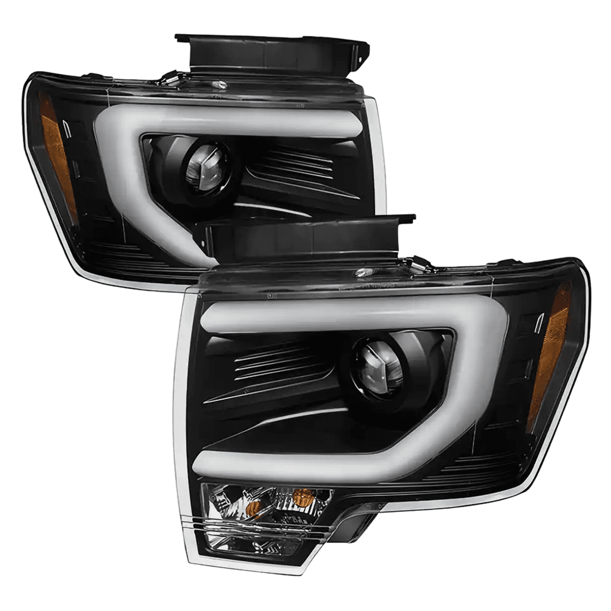 Ford F150 2009–2014 Projector Headlights – Halogen Model, Light Bar DRL, Black
