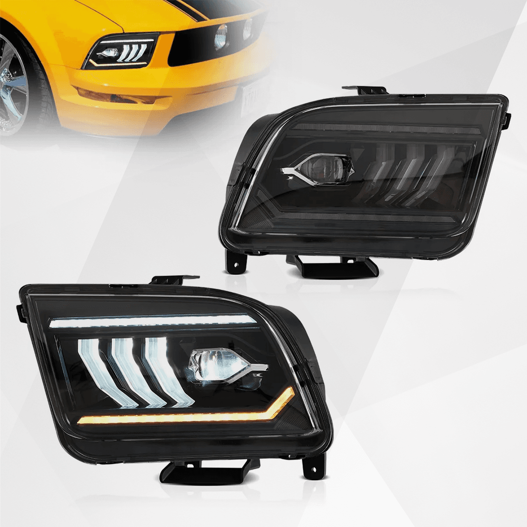 VLAND LED Projector Headlights for Ford Mustang 2005-2009 – Black