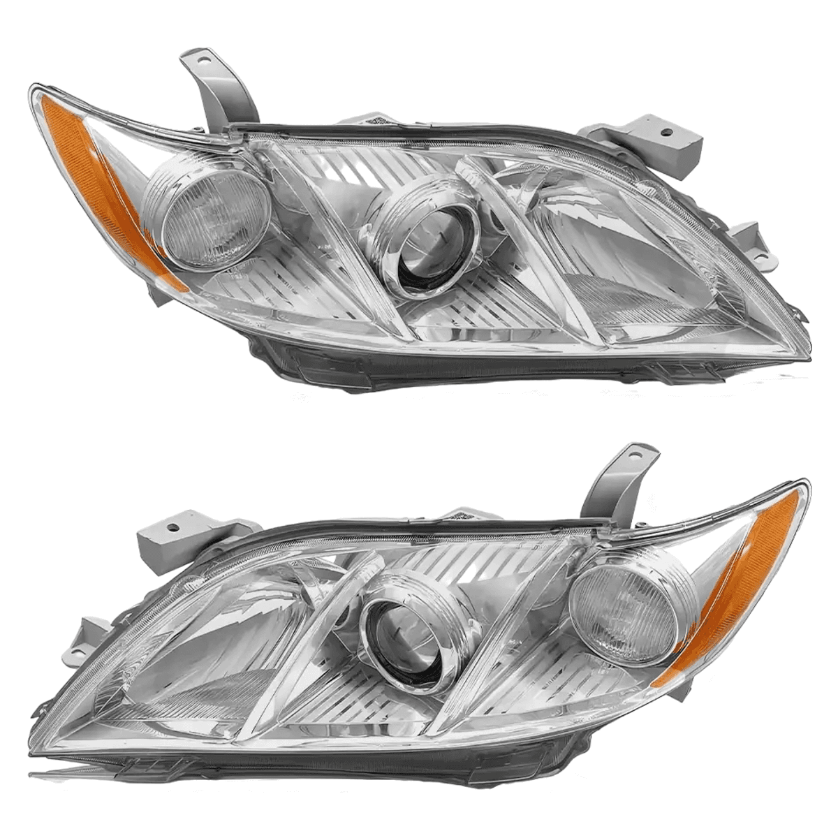 Toyota Camry Projector Headlight Assembly Pair 2007-2009 Chrome Housing Clear Lens (Non-Hybrid)