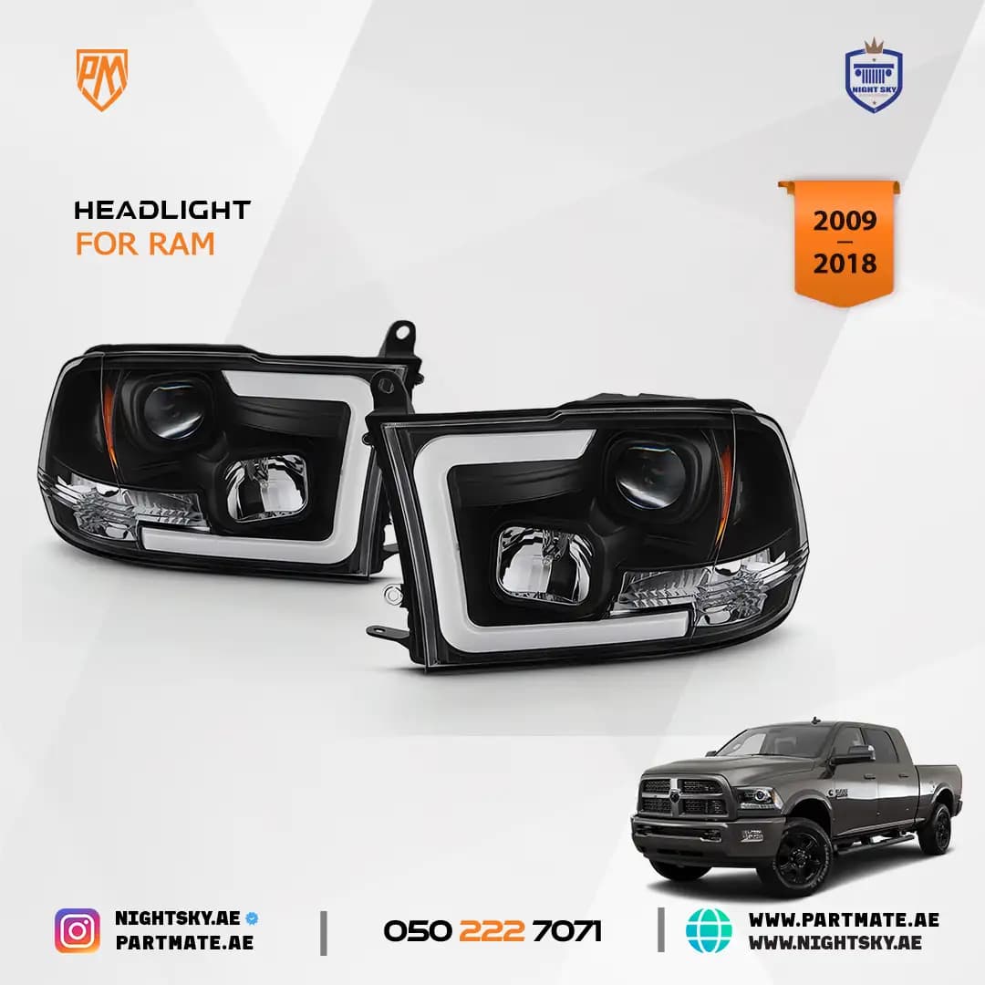 Dodge RAM 2009-2018 LED Tube Black Projector Headlights