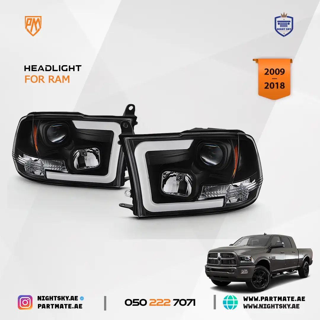 Dodge RAM 2009-2018 LED Tube Black Projector Headlights
