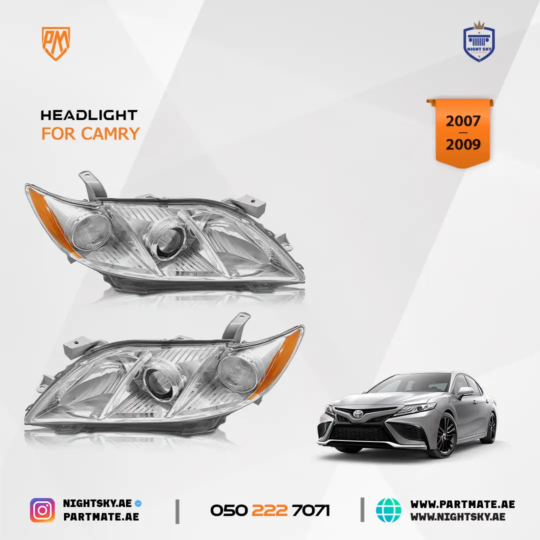 Toyota Camry Projector Headlight Assembly Pair 2007-2009 Chrome Housing Clear Lens (Non-Hybrid)