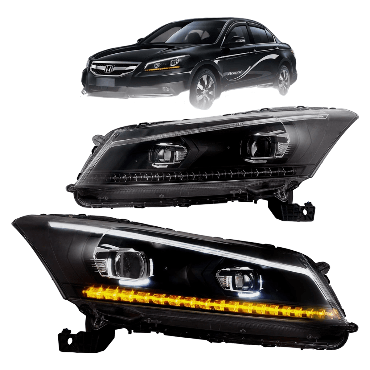 VLAND Black Projector Headlights for Honda Accord 2008-2012