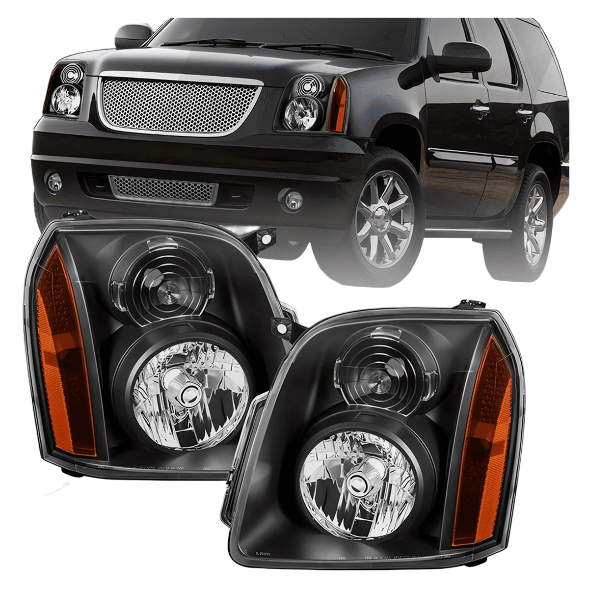 Black Headlights for GMC Yukon XL 1500 & 2500 2007-2014