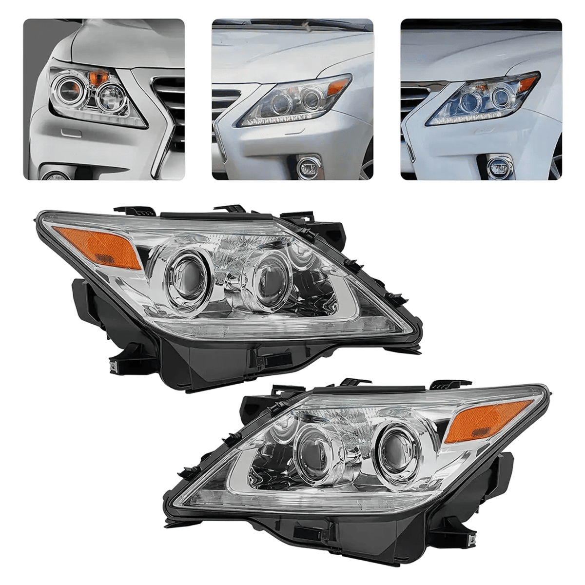 Lexus LX570 OEM Chrome Headlight Assembly Pair with LED DRL 2013-2015