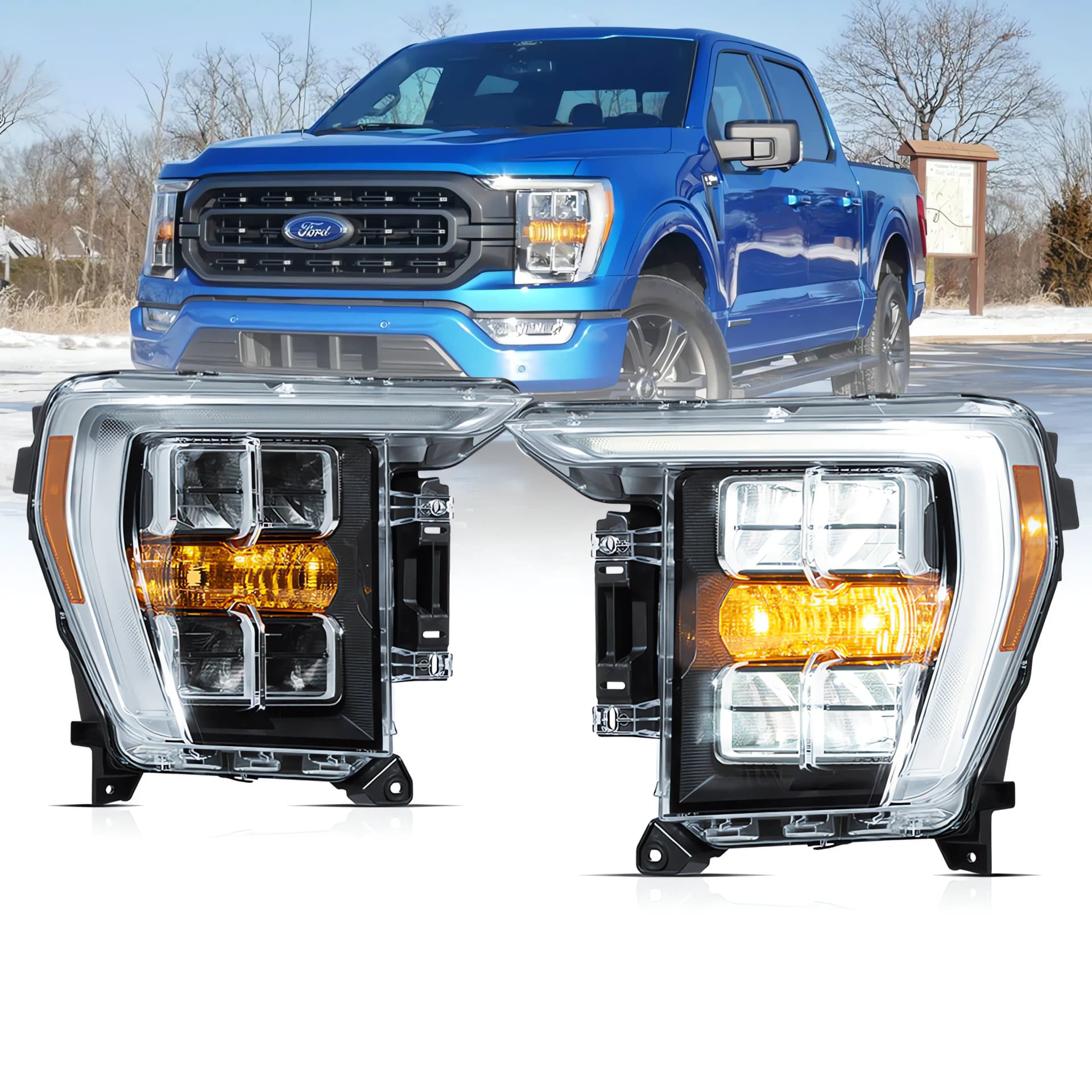 Ford F-150 Vland LED Reflection Bowl Headlights Chrome (2021-2024)